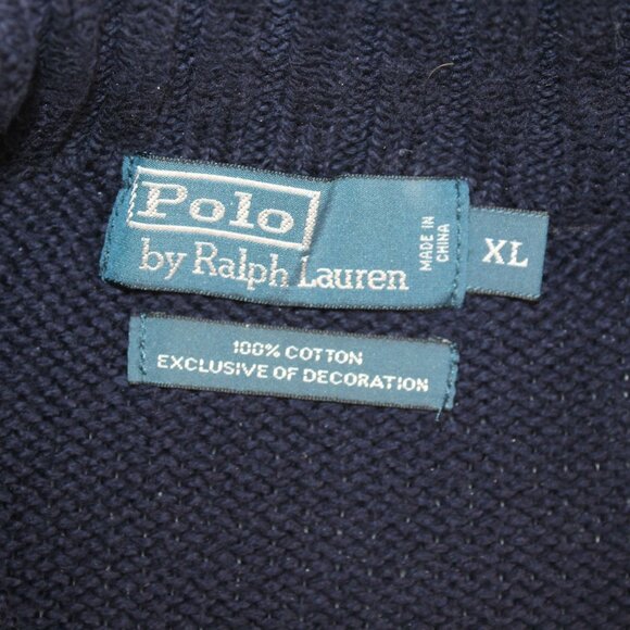 Polo Ralph Lauren XL 1/4 Zip Pullover Knit Sweater Navy Blue Red Pony High Neck - Picture 9 of 11